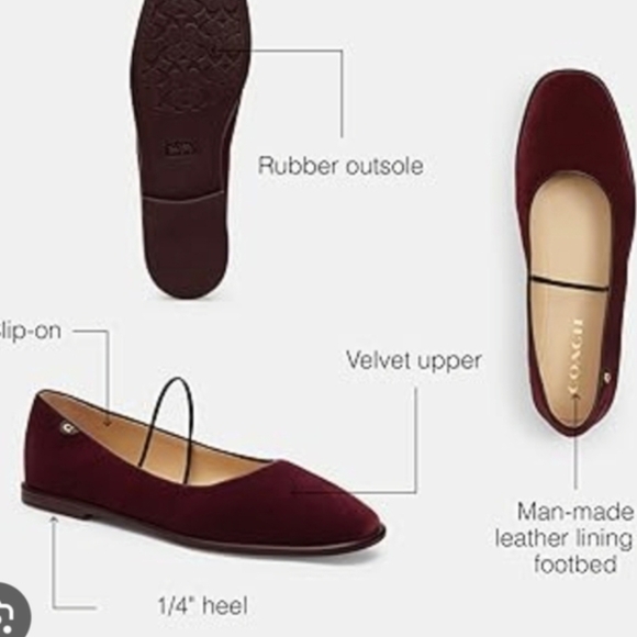 Coach Emilia Velvet Flats sz 9 in Rich Burgundy - Picture 12 of 13